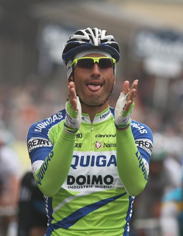 Daniele Bennati (Liquigas-Doimo) claps his hands with joy at his victory.