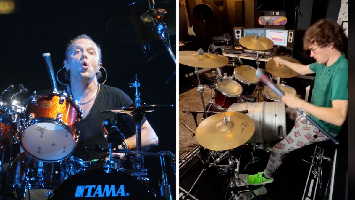 Lars Ulrich and TikTokker playing St Anger on beer keg