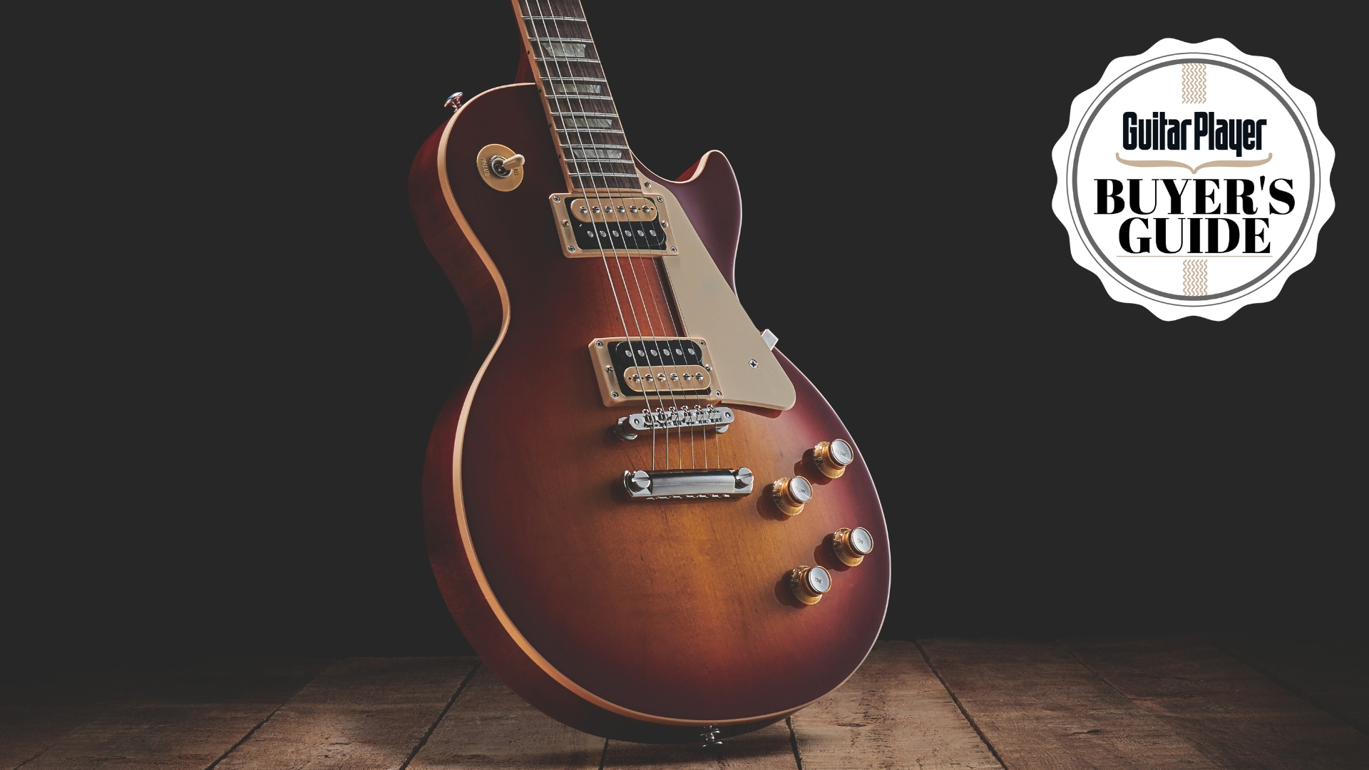 Close up of the body on a Gibson Les Paul electric guitar