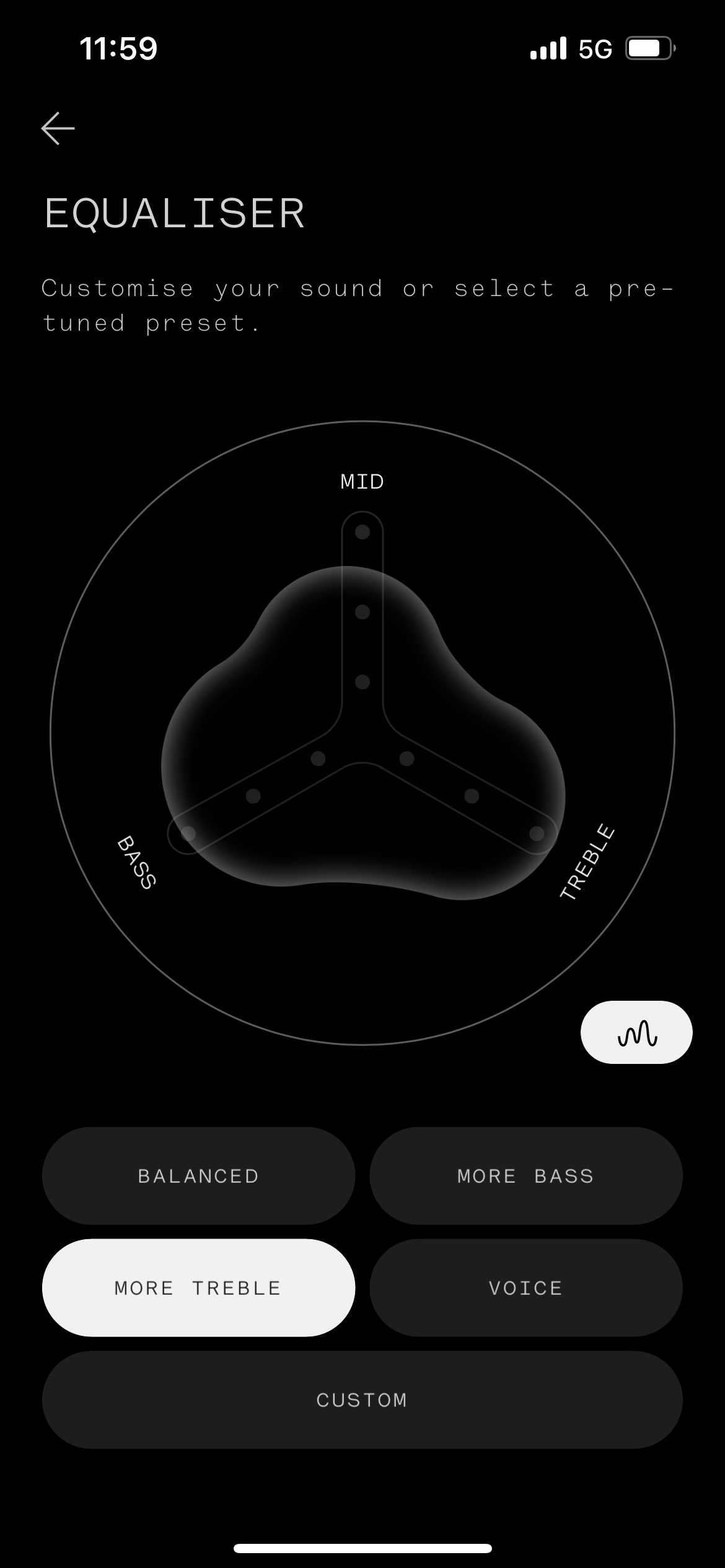 Screenshots of the sound profiles in the Nothing X app