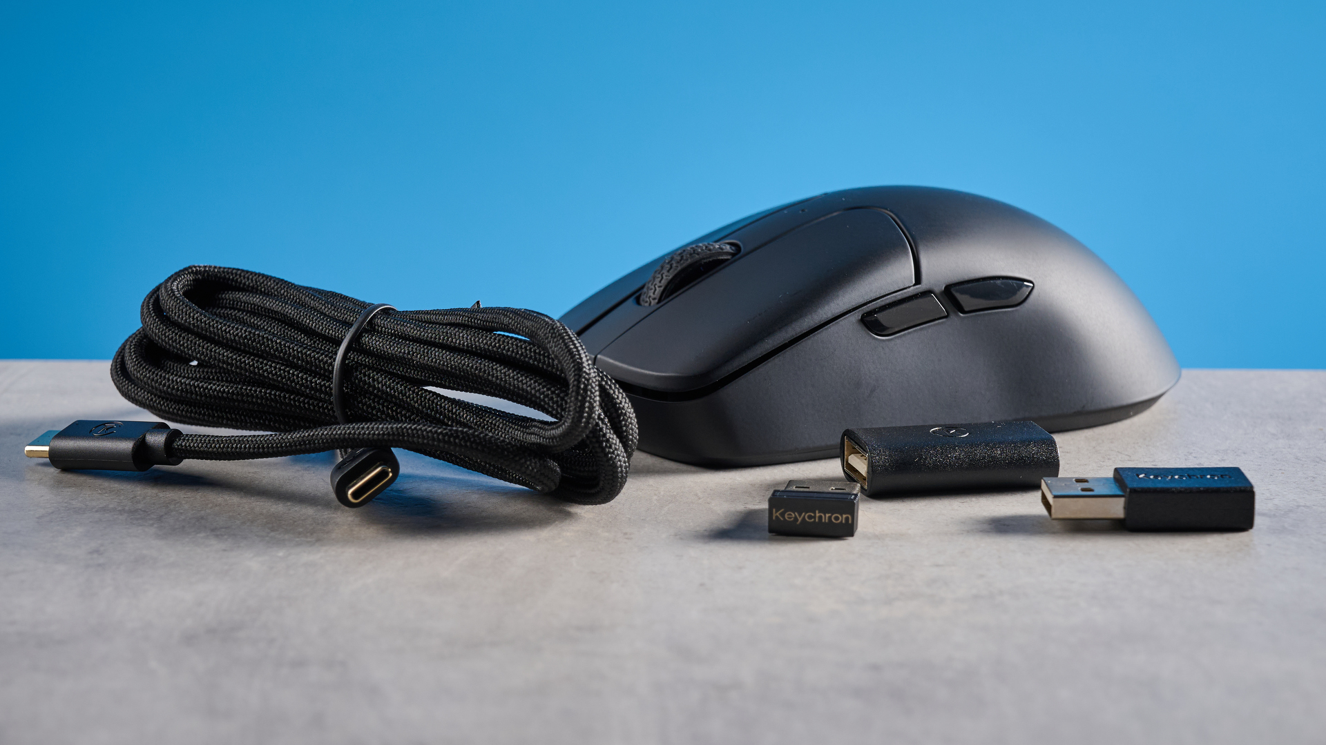 A black Keychron M2 8K wireless gaming mouse