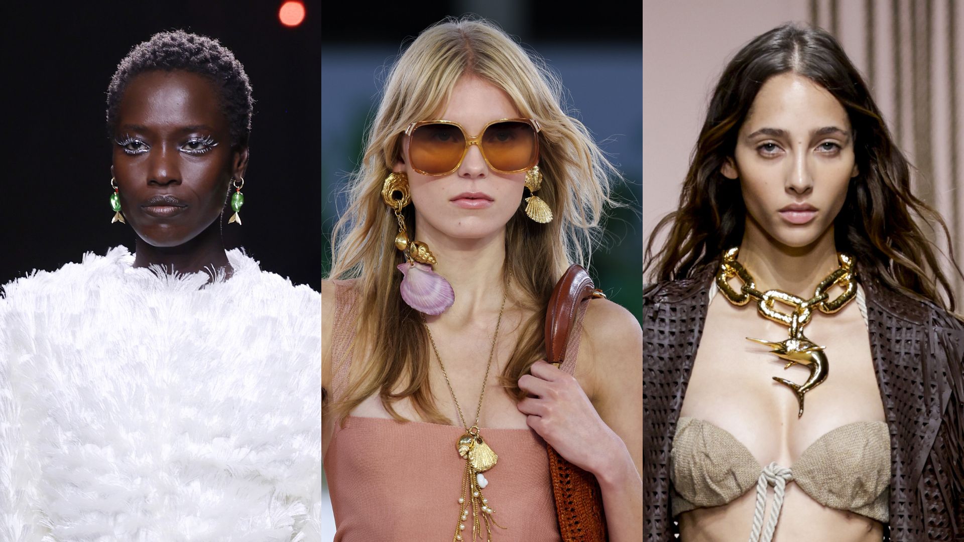 Three models wearing various different types of marine inspired jewellery