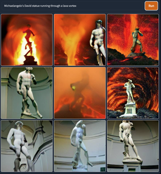 Results from the Dall-E - Michelangelo's David running through a lava vortex