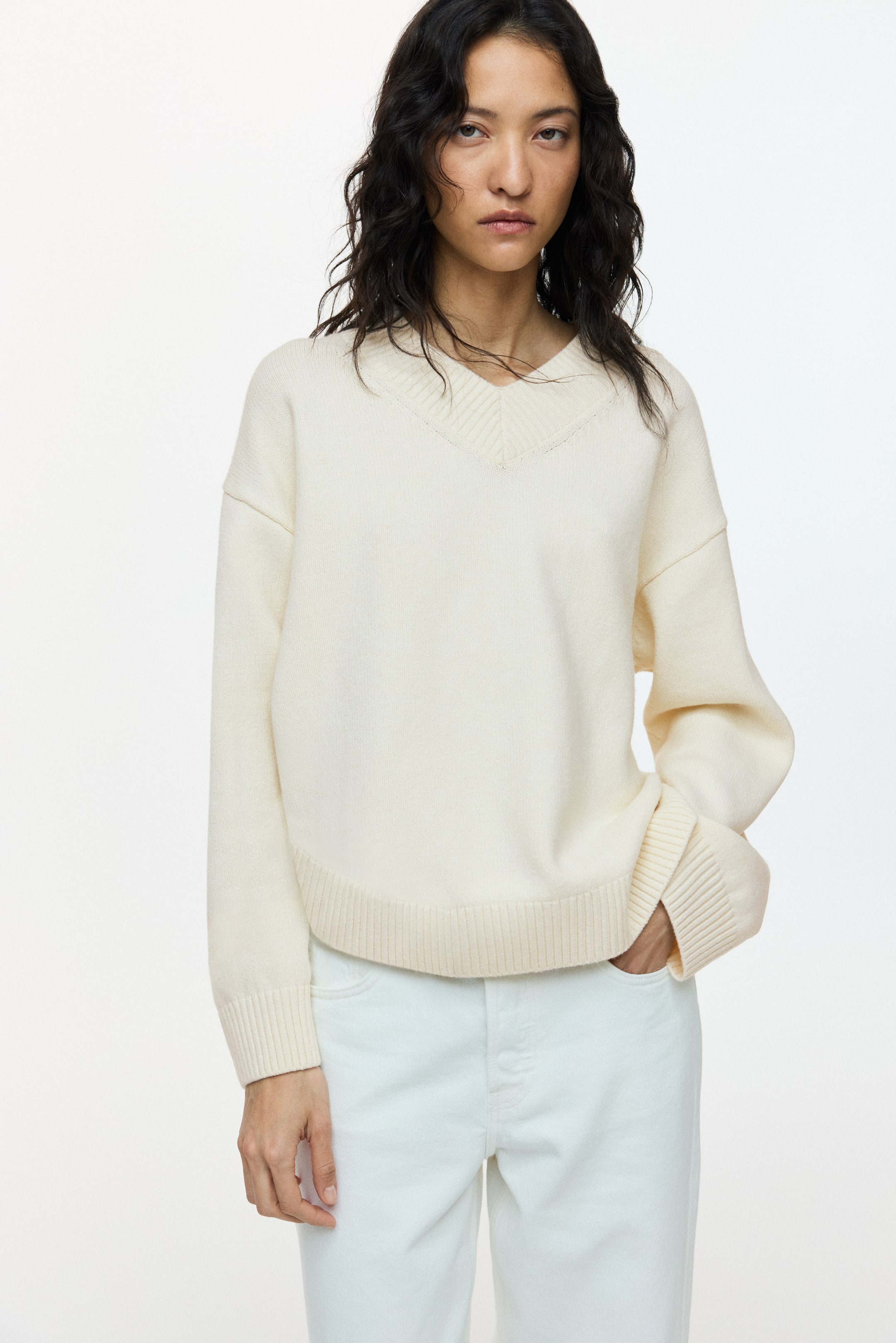 V-Neck Sweater - Cream