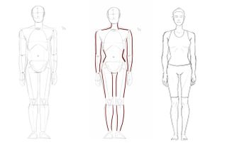Three pencil sketches of figures, highlighting subtle curves in a female figure