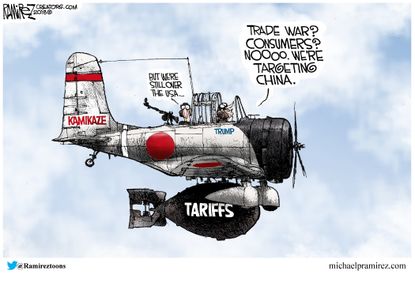 Political cartoon U.S. Trump trade war tariffs China
