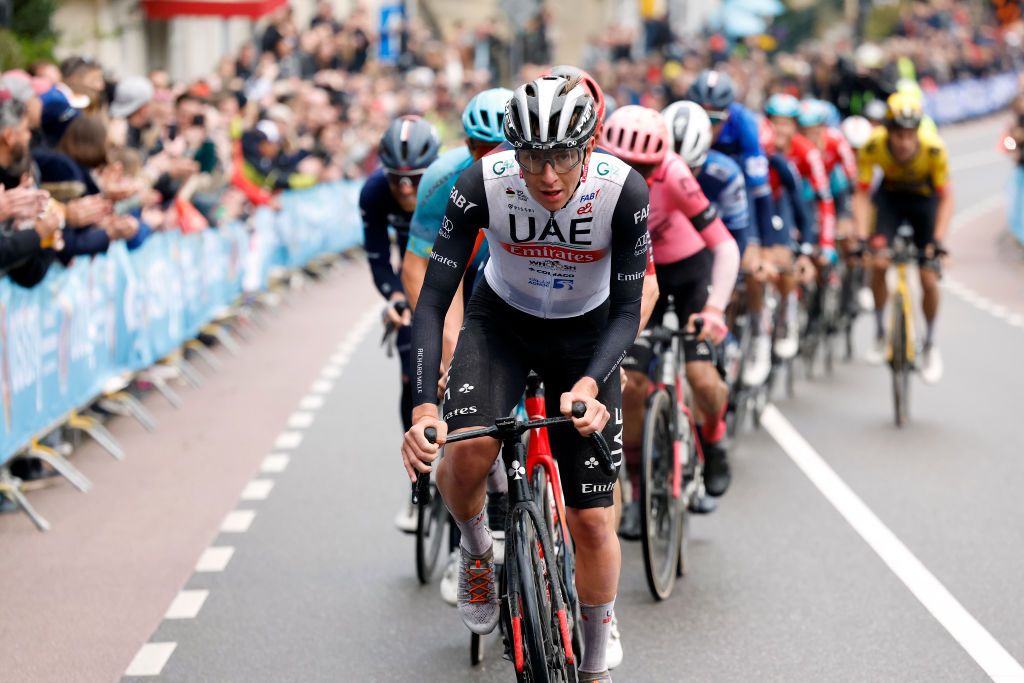 Tadej Pogačar en route to victory in the 2023 Amstel Gold Race