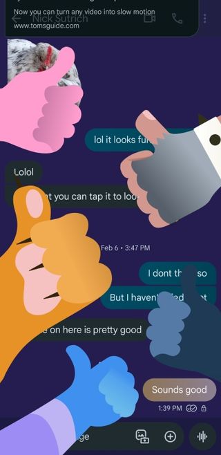 Google Messages screen effects with multiple thumbs up