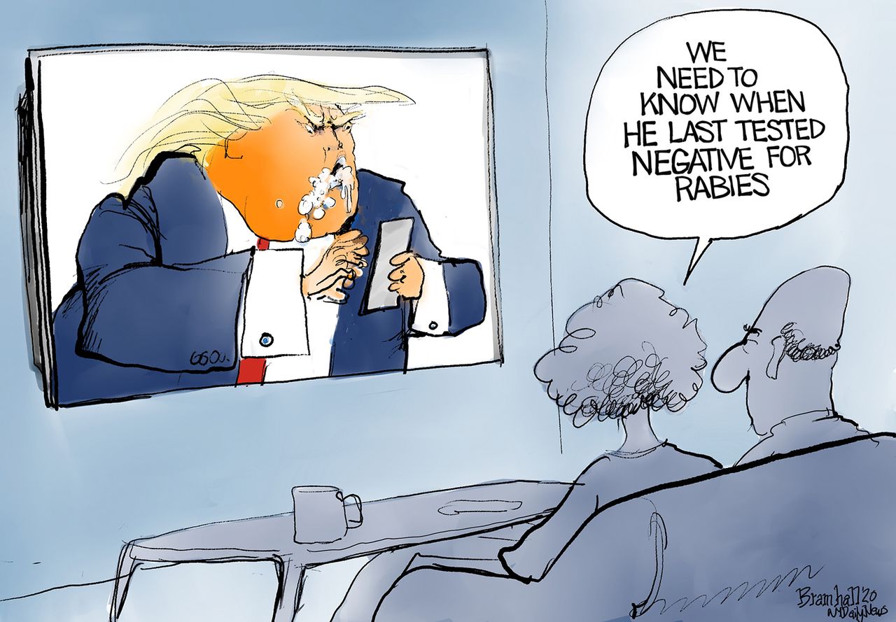 Political Cartoon U.S. Trump Twitter COVID rabies