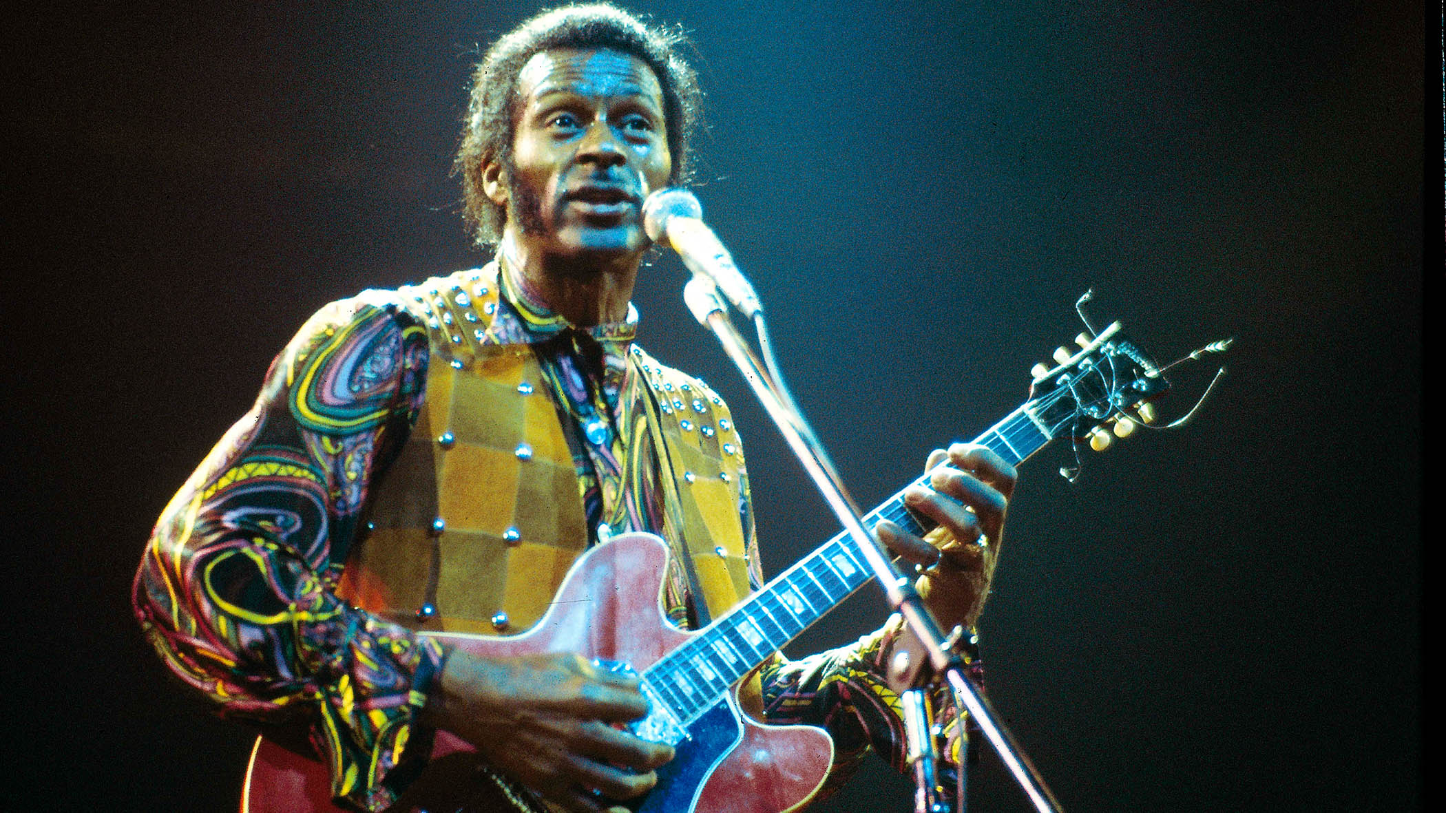Chuck Berry performs live with a Gibson ES-355.