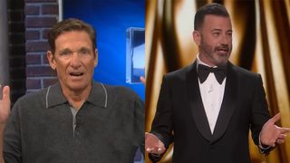 Maury Povich with his hands up on the Maury Povich show and a screenshot of Jimmy Kimmel's Oscars Monologue. 