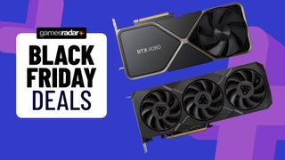 Black Friday graphics card deals image with RTX 4080 and Radeon RX 7900 XT at right hand side of badge
