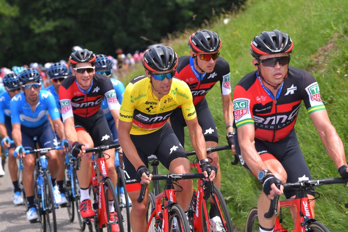 BMC surrounds Richie Porte on stage 7 of the Tour de Suisse