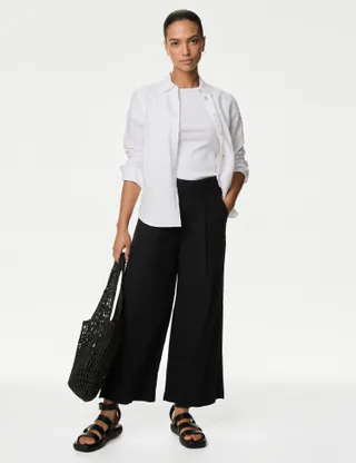 M&S Collection, Linen Rich Wide Leg Cropped Trousers
