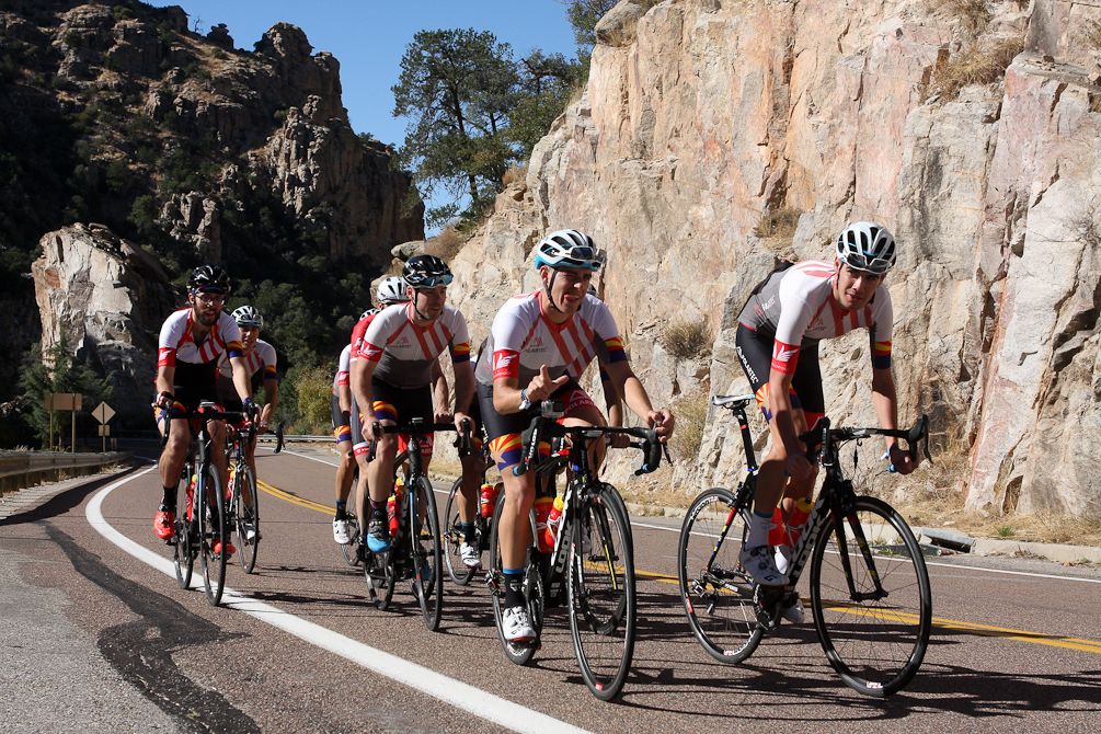Polartec-Kometa riders mug for the camera on the Mt. Lemmon ride