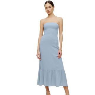 Light blue strapless midi dress