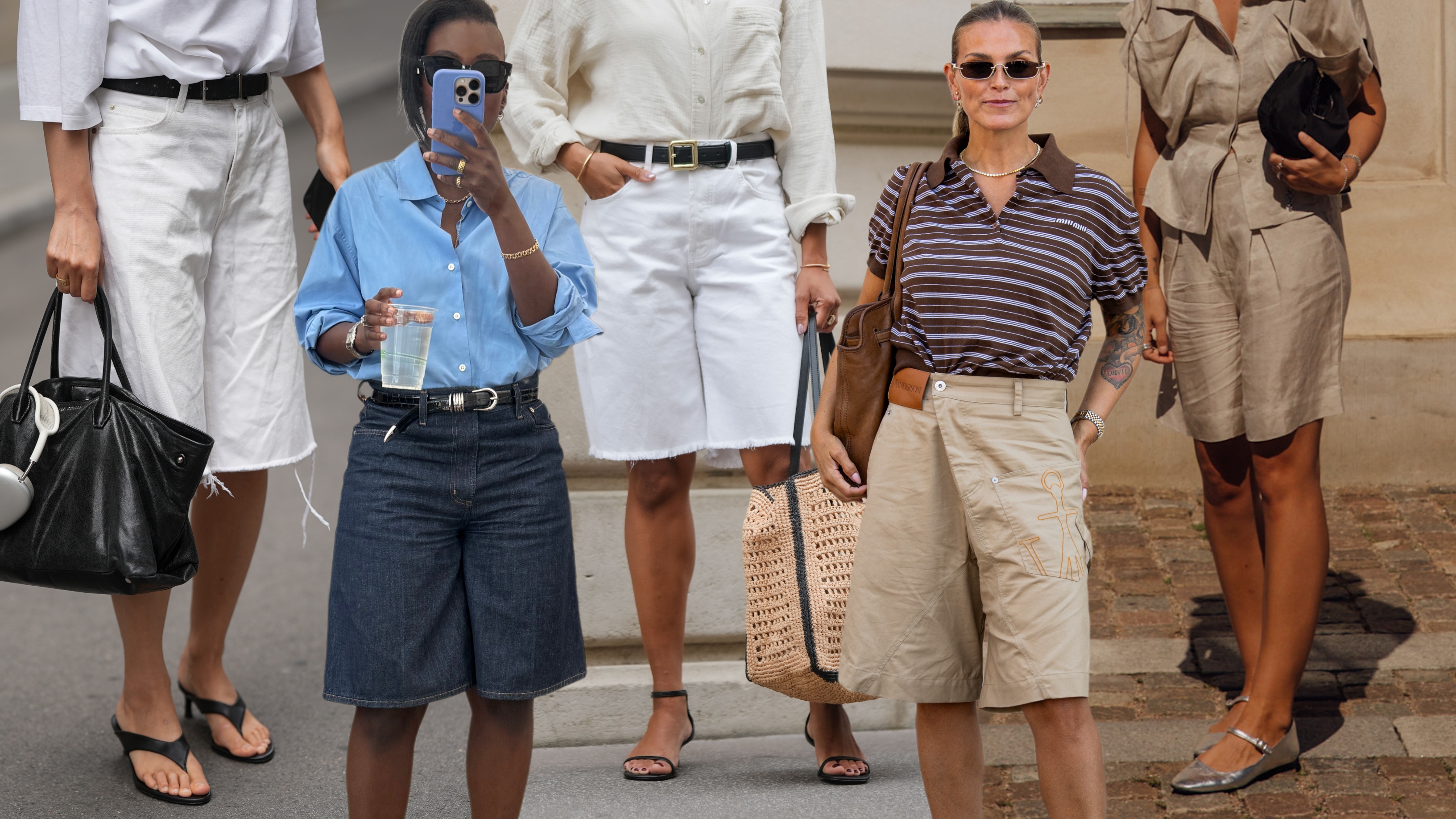 collage of Nikki Ogunnaike and other women wearing long shorts 