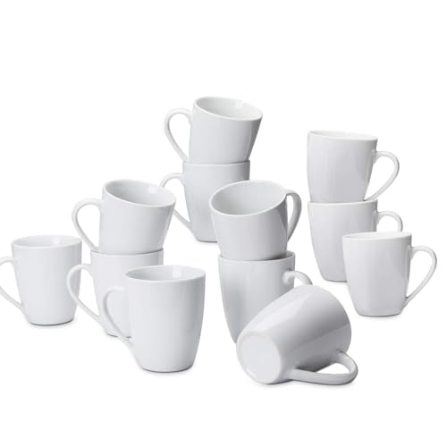 Amazon Basics Porcelain, 12 Oz Coffee Mug Set, 12 Count, White (previously Amazoncommercial Brand)