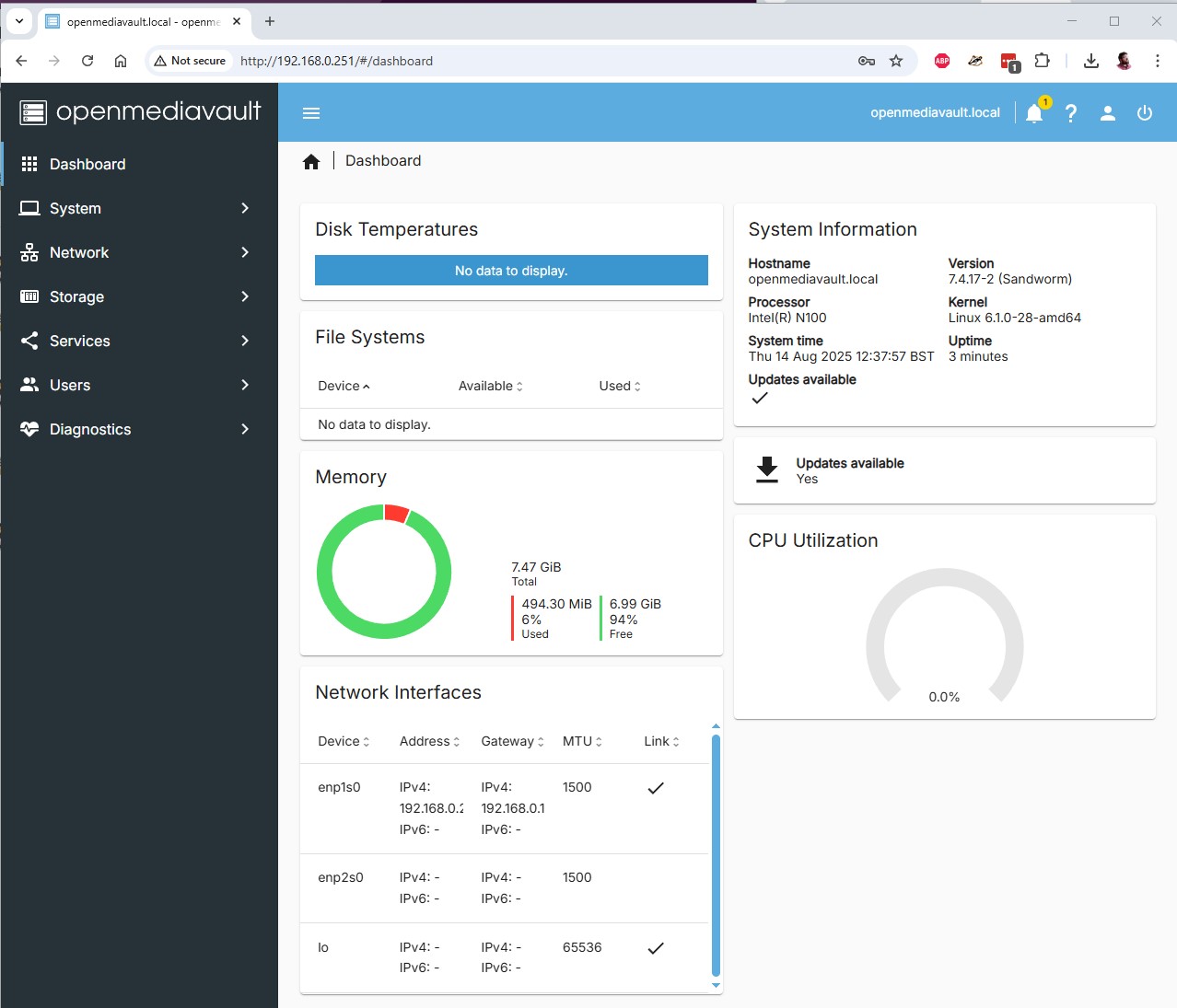 OpenMediaVault Dashboard