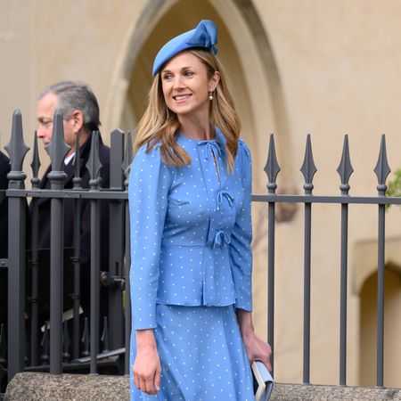 Harriet Sperling wearing a blue dress and hat on Easter