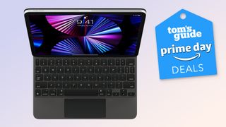 The iPad Pro attached to a Magic Keyboard with a Tom's Guide Prime Day Deals tag