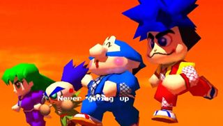 the main characters from Goemon running in a row during the game's introduction