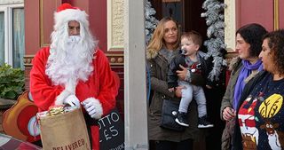 Ho ho ho! Mick is in his element entertaining the children of Albert Square…