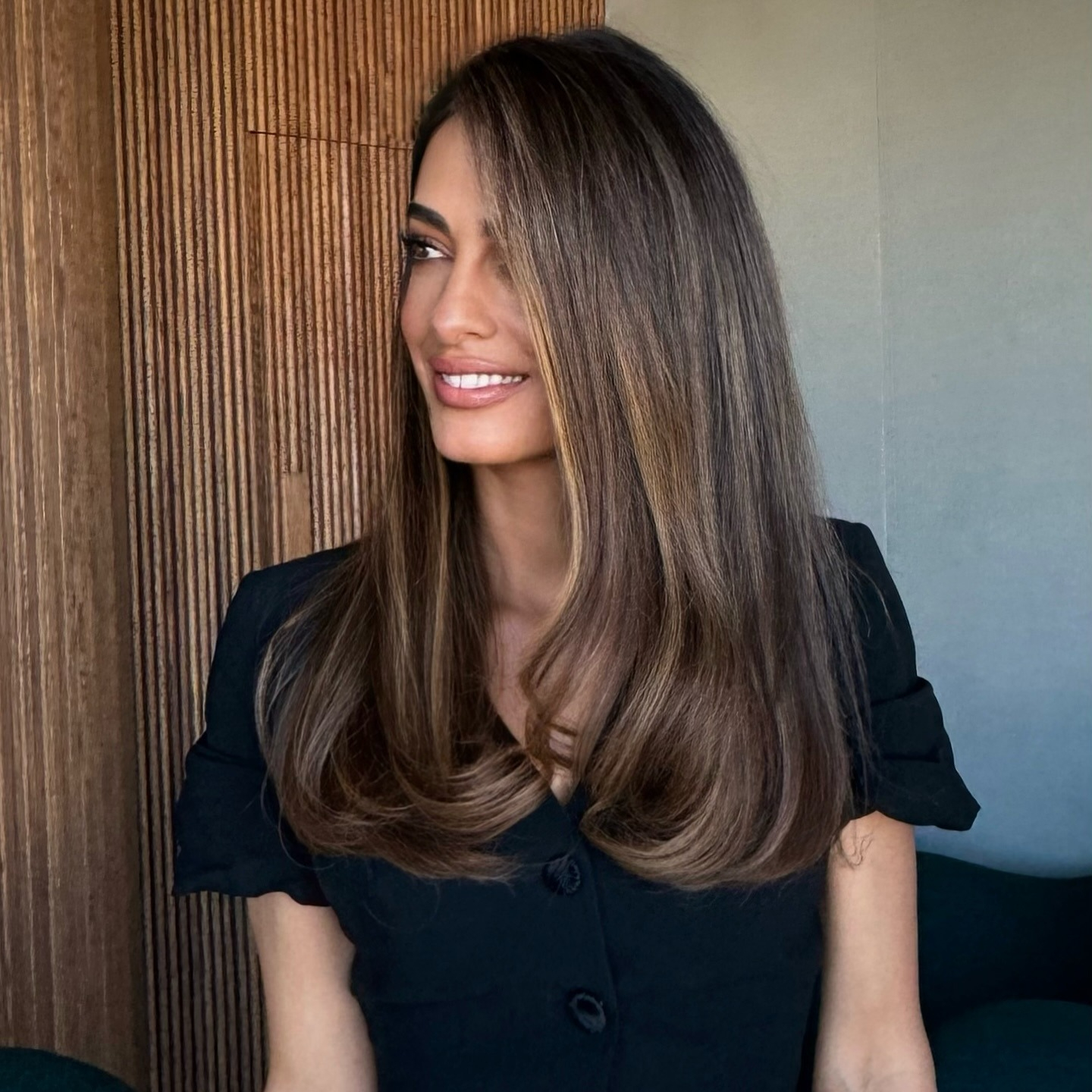 Amal Clooney wearing a bubble blowout.