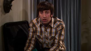 Howard sitting down and leaning on The Big Bang Theory.