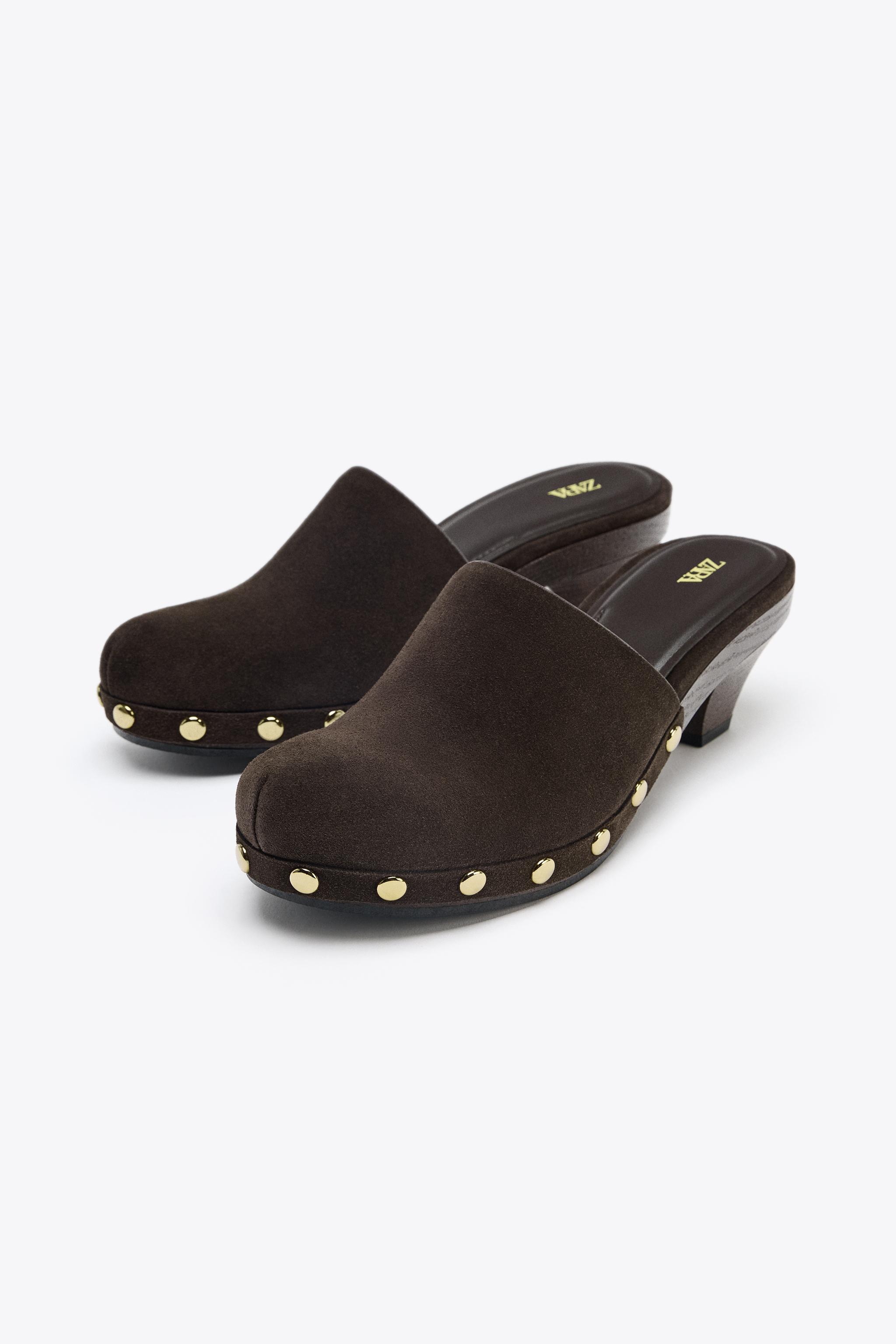 Split Suede Studded Kitten Clogs