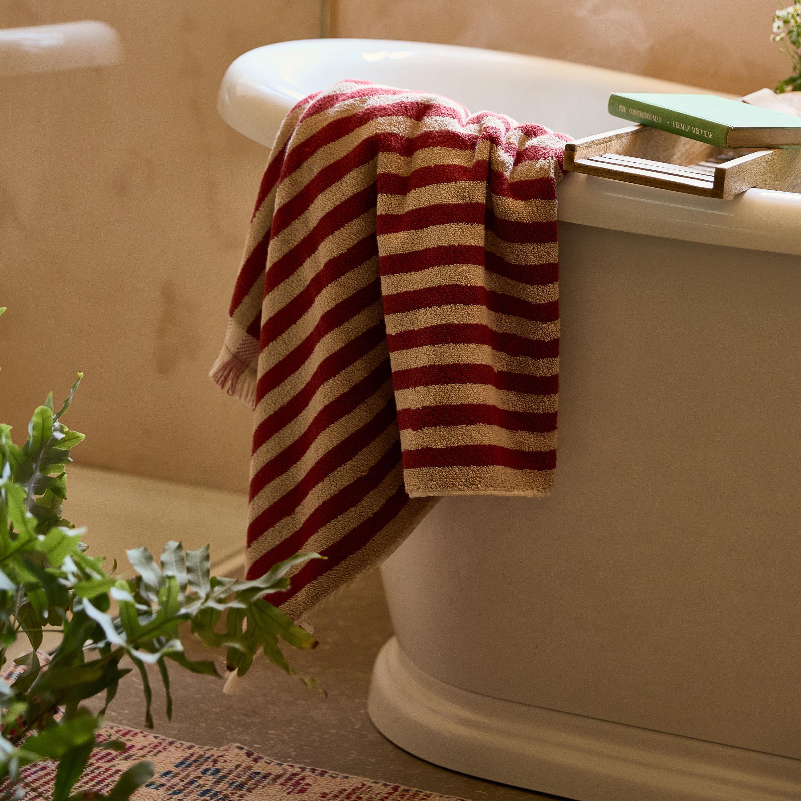 Sandstone Red Pembroke Stripe Cotton Towels