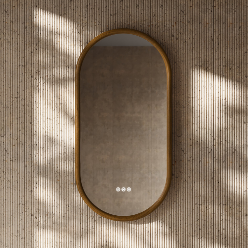 Cheval Honey Oak Oval Mirror With Led and Demister 450mm
