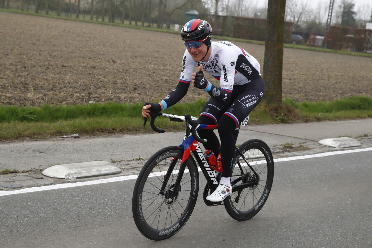 Gent Wevelgem 2022 84th Edition Ypres Wevelgem 2488 km 27032022 Matej Mohoric SLO Bahrain Victorious photo Luca BettiniSprintCyclingAgency2022
