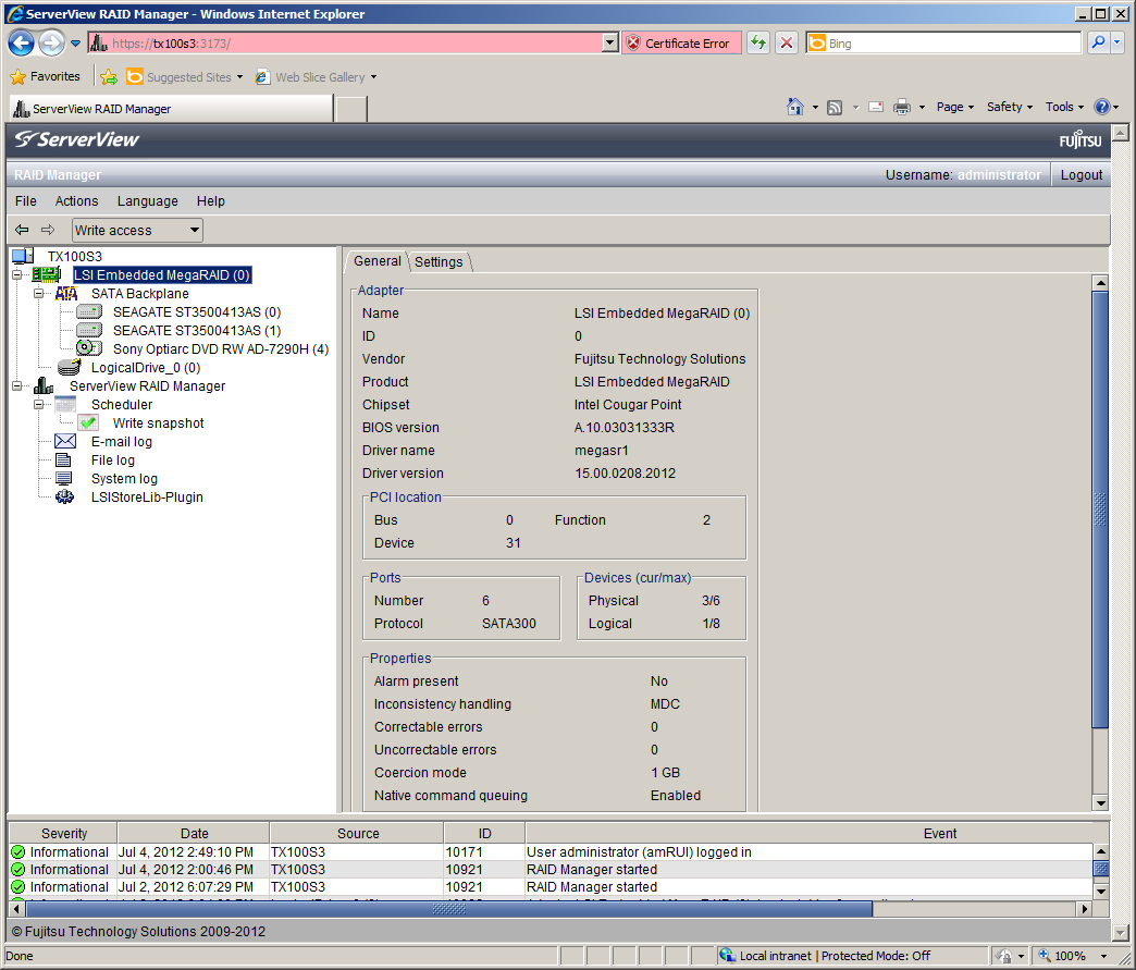 Fujitsu Primergy TX100 - Embedded RAID controller