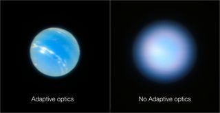 The Very Large Telescope's views of Neptune, with and without its new adaptive-optics module, show how significant an improvement the new system represents.