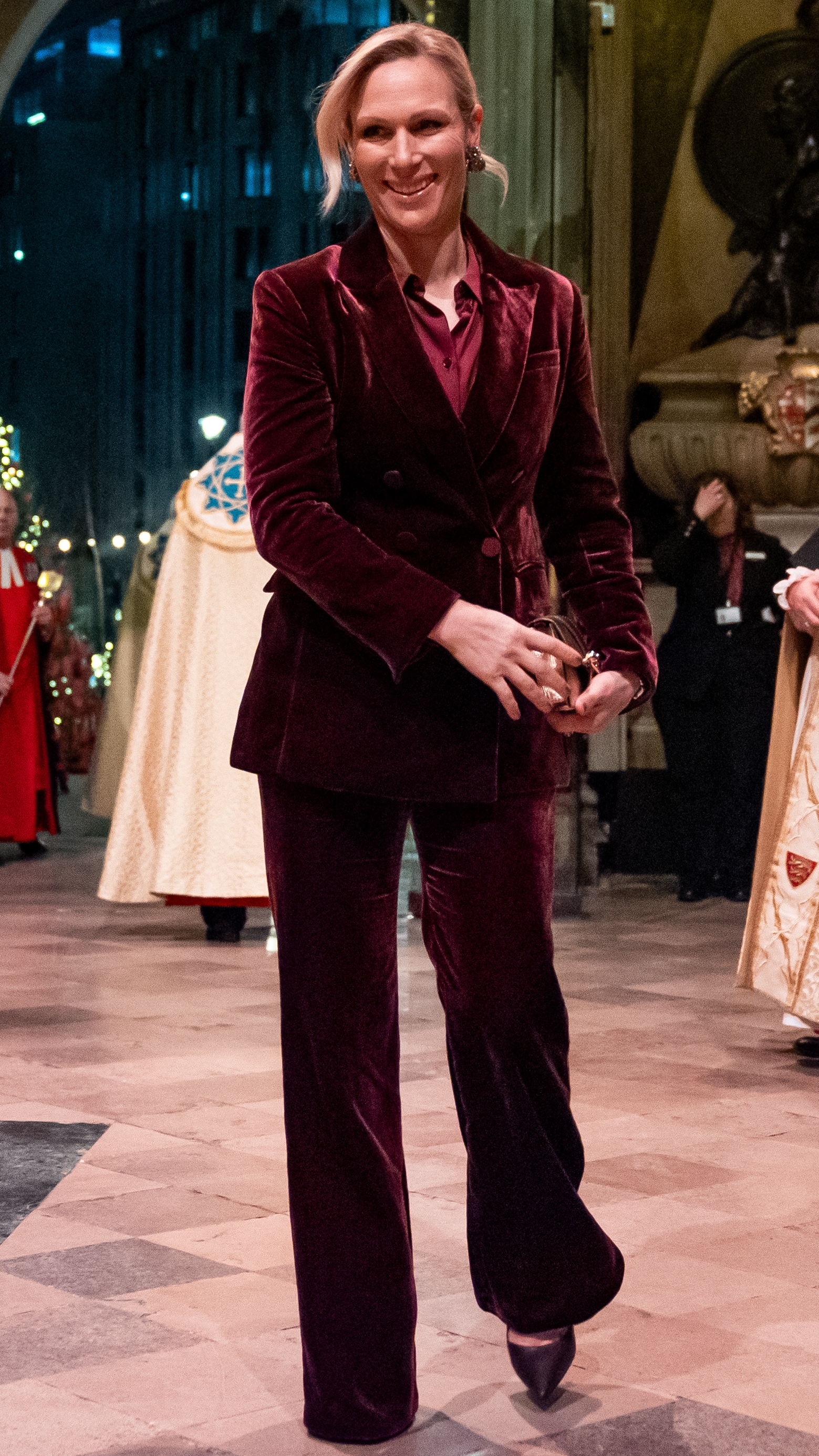 Zara Tindall arrives for the Together At Christmas carol service at Westminster Abbey on December 6, 2024