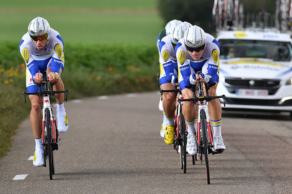 Topsport Vlaanderen - Baloise in action during the stage 5 team time trial at Eneco Tour