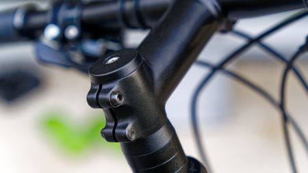 Photo shows stem and spacers of a road bike cockpit