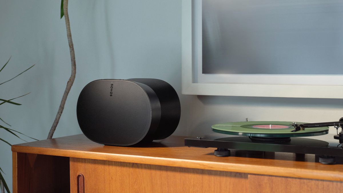 The Sonos Era 300 next to a record player