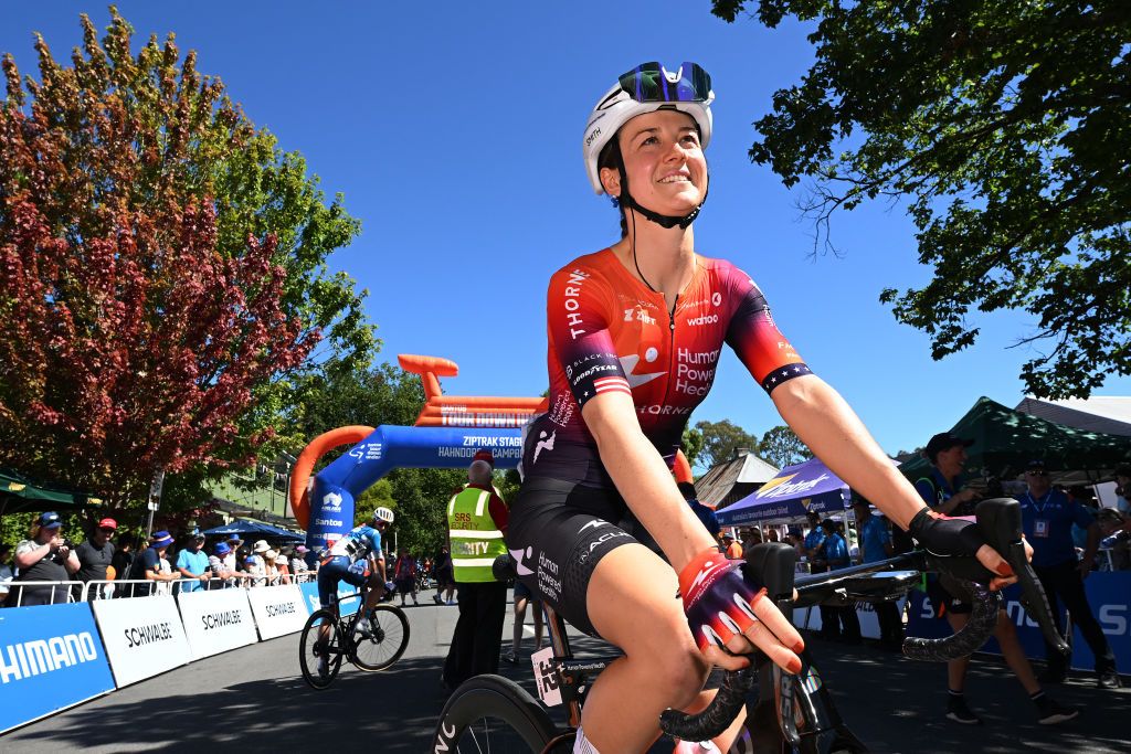 Ruth Edwards (Human Powered Health) gets ready to line up in Hahndorf for stage 1 of the Santos Women&#039;s Tour Down Under