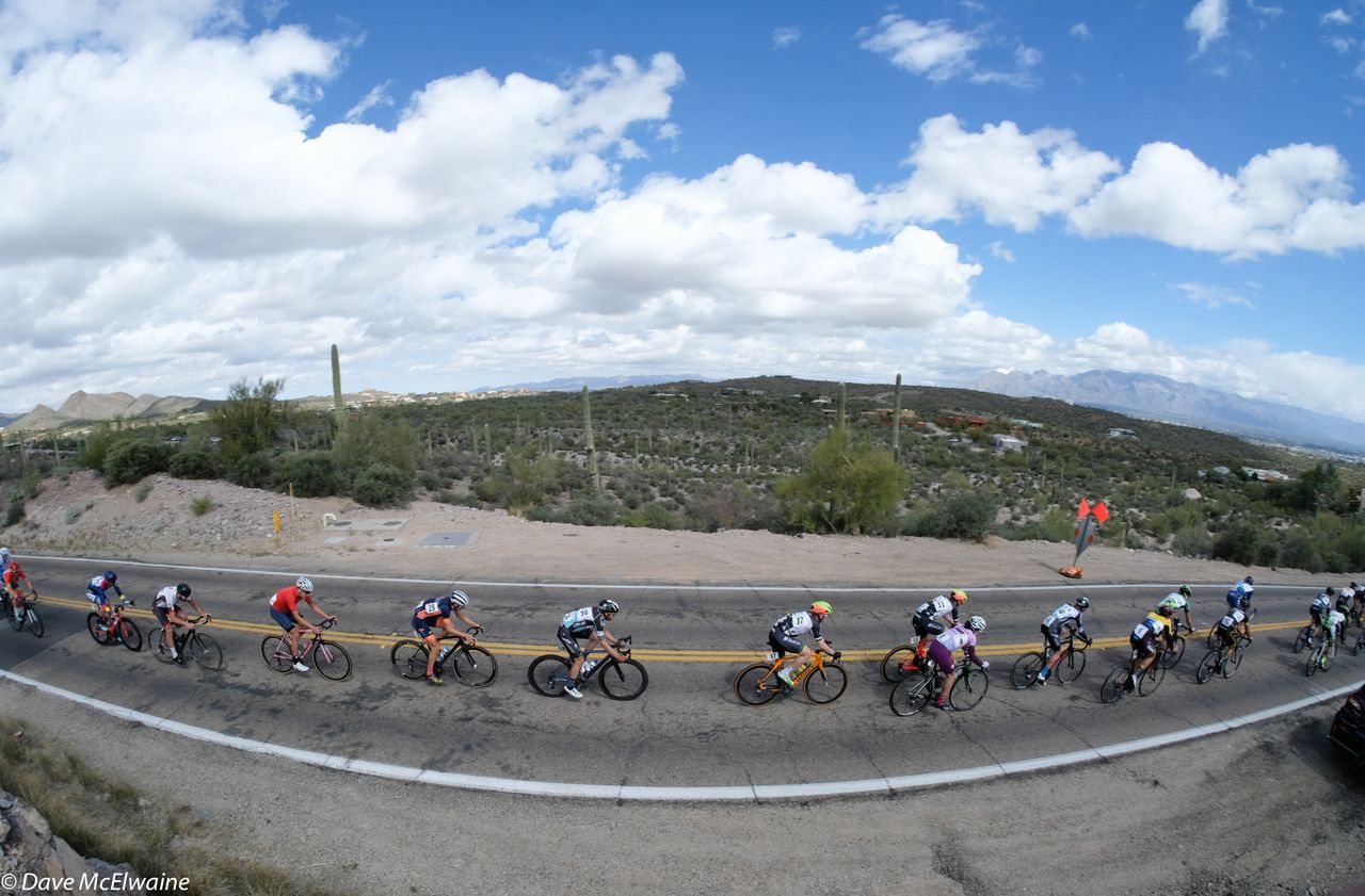 The Pro Men descend the Speedway Rd. section of the course