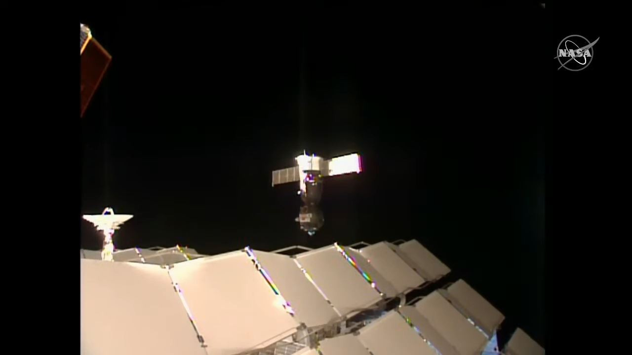 A view of the Soyuz MS-20 spacecraft departing the International Space Station on Dec. 19, 2021.
