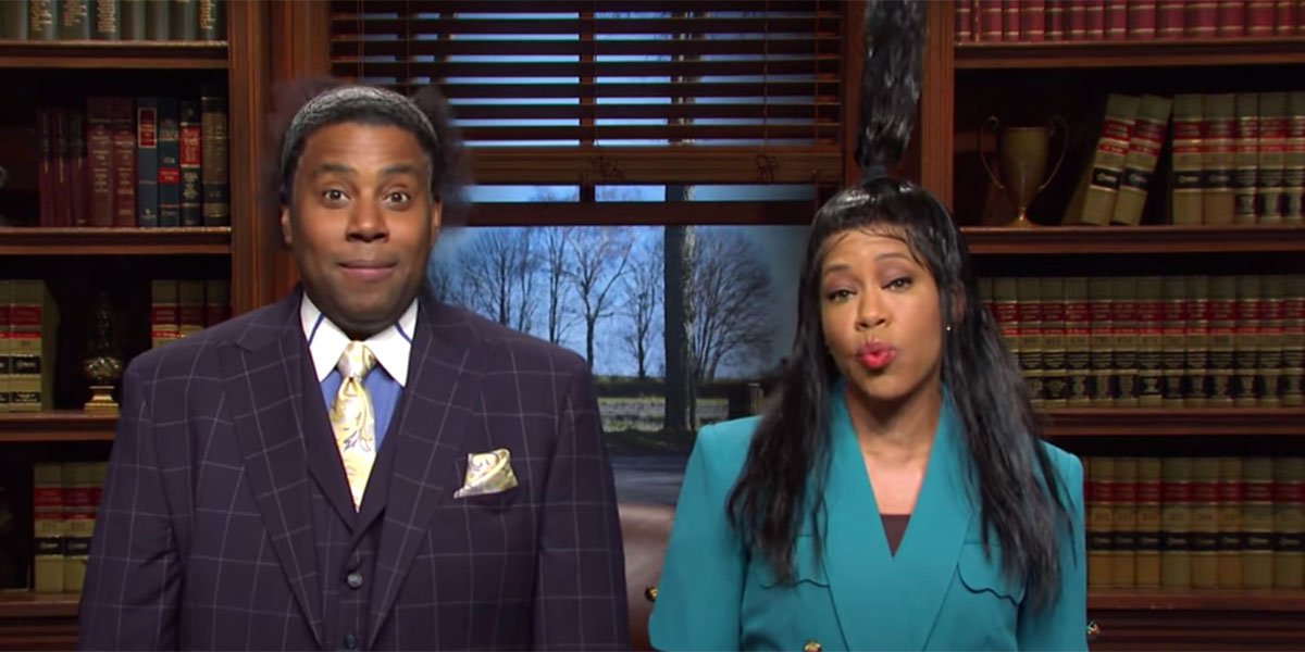 Kenan Thompson and Regina King playing lawyers on Saturday Night Live.