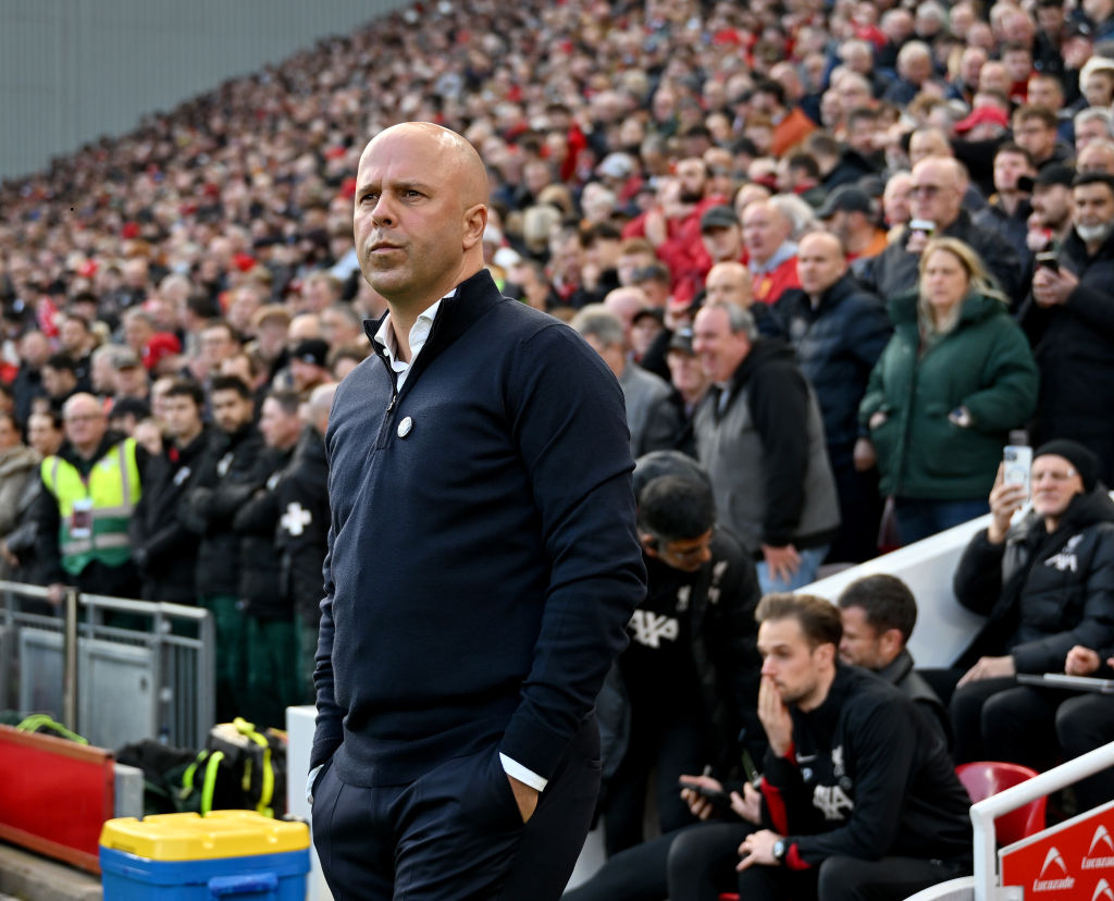 Arne Slot head coach of Liverpool during the Premier League match between Liverpool FC and Chelsea FC at Anfield on October 20, 2024 in Liverpool, England.