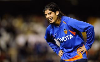 Valencia's Ever Banega celebrates victory over Barcelona in the Copa del Rey semi-finals in March 2008.