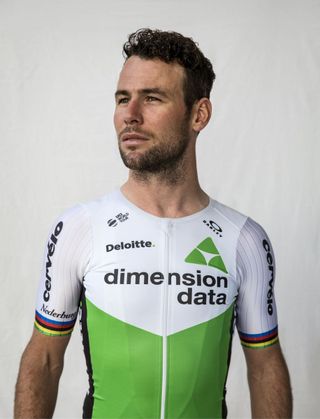 The 2018 Dimension Data jersey as modeled by Mark Cavendish