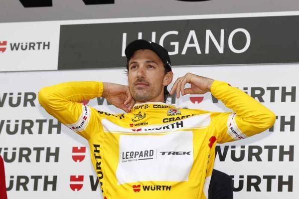 Fabian Cancellara (Leopard Trek) pulls on another Tour de Suisse leader's jersey