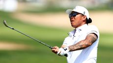 Anthony Kim hits a shot during his comeback start at LIV Golf Jeddah 2024