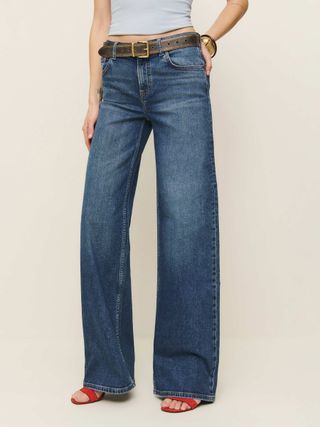 Greta Super Stretch Low Rise Wide Leg Jeans