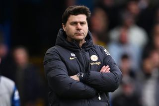 Chelsea boss Mauricio Pochettino looks on at Stamford Bridge